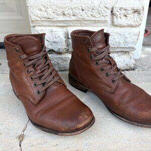 Brown leather Frye boots lace up combat 9.5